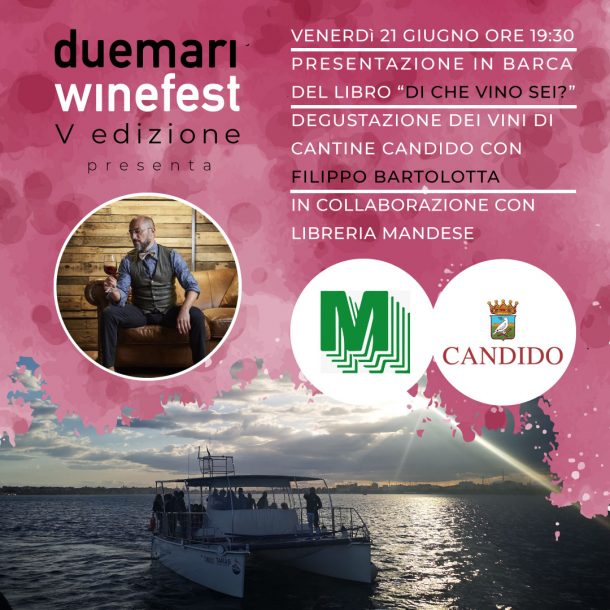 card grafica social presentazione libro in barca due mari winefest